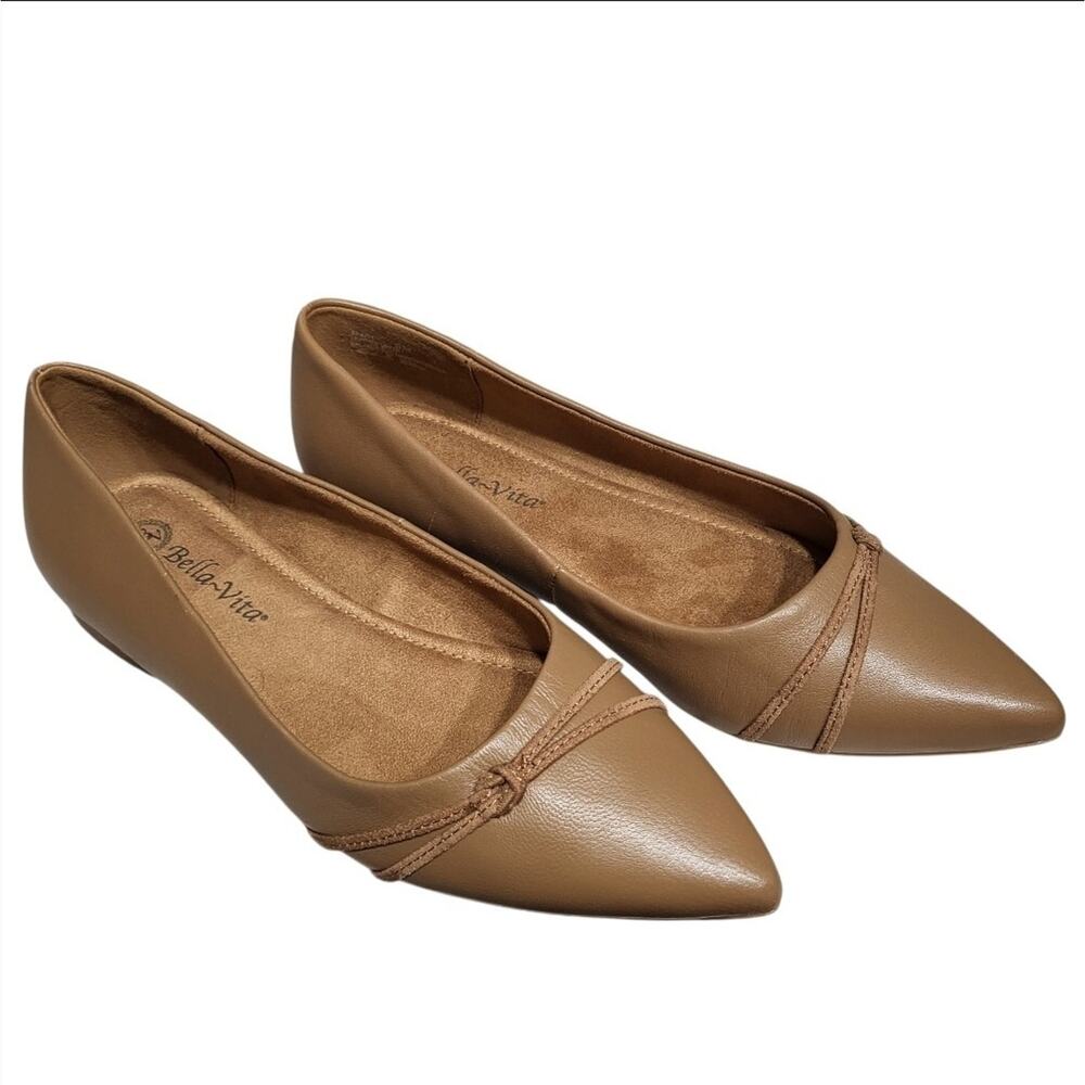 Bella Vita Rhea Camel Brown Pointed Toe Leather Flats Women's Size 9